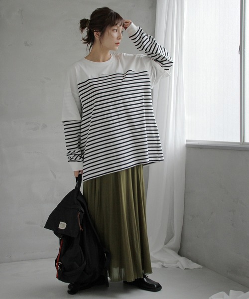 Crisp（クリスプ）の「レイヤードボーダーTシャツ（Tシャツ/カットソー・レディース・ブラック/ベージュ・FREE）」の16枚目の写真