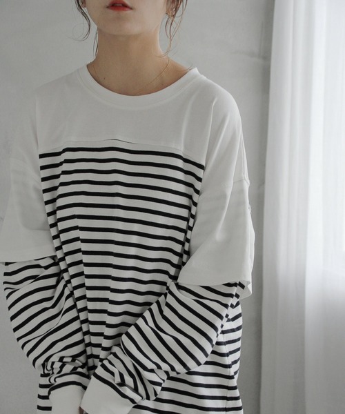 Crisp（クリスプ）の「レイヤードボーダーTシャツ（Tシャツ/カットソー・レディース・ブラック/ベージュ・FREE）」の20枚目の写真