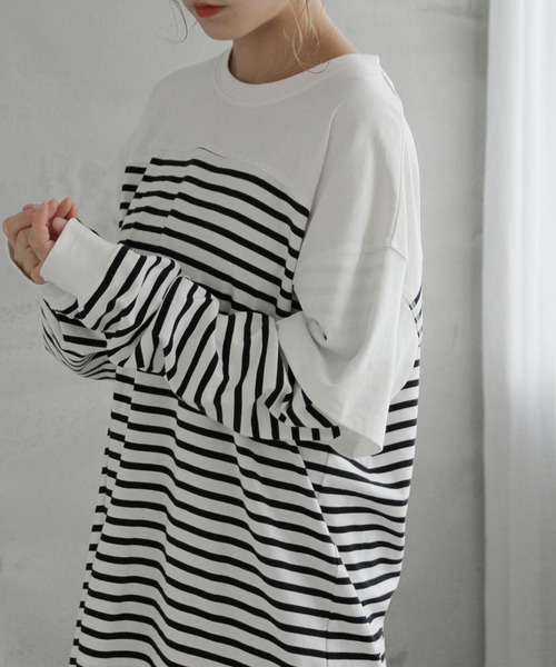 Crisp（クリスプ）の「レイヤードボーダーTシャツ（Tシャツ/カットソー・レディース・ブラック/ベージュ・FREE）」の21枚目の写真