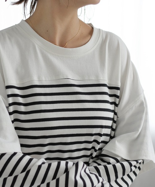 Crisp（クリスプ）の「レイヤードボーダーTシャツ（Tシャツ/カットソー・レディース・ブラック/ベージュ・FREE）」の22枚目の写真