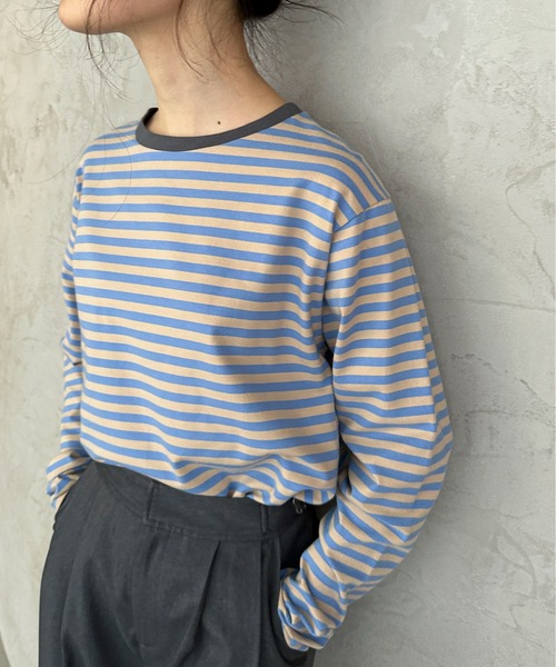 feepur（フェピュール）の「ベーシックボーダーロンTee（Tシャツ/カットソー・レディース・ブラック/レッド/ブルー/グリーン/ピンク・MEDIUM）」の3枚目の写真