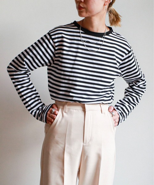 feepur（フェピュール）の「ベーシックボーダーロンTee（Tシャツ/カットソー・レディース・ブラック/レッド/ブルー/グリーン/ピンク・MEDIUM）」の16枚目の写真