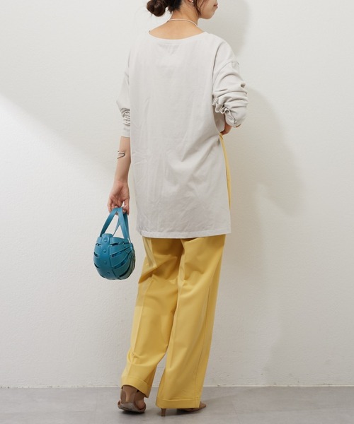 SHENERY（シーナリー）の「袖スリットボタンロンTee（Tシャツ/カットソー・レディース・ピンク/ライトグレー・FREE）」の4枚目の写真