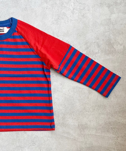 HOGAN RANCH WEAR(ホーガンランチウエア)の「キリカエラグランボーダーロンT(80~130cm)(Tシャツ/カットソー・キッズ・レッド/ブラック/パープル/グリーン・130/110/120/95/80/90/100)」の1枚目の写真