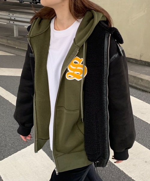 SHAGGIE(シャギー)の「裏起毛サガラ刺繍フロントZIPパーカー(パーカー・レディース・グレー/ブラック/カーキ/ブラウン・FREE)」の4枚目の写真