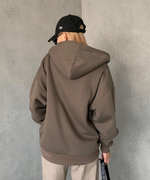 SHAGGIE(シャギー)の「裏起毛サガラ刺繍フロントZIPパーカー(パーカー・レディース・グレー/ブラック/カーキ/ブラウン・FREE)」の10枚目の写真