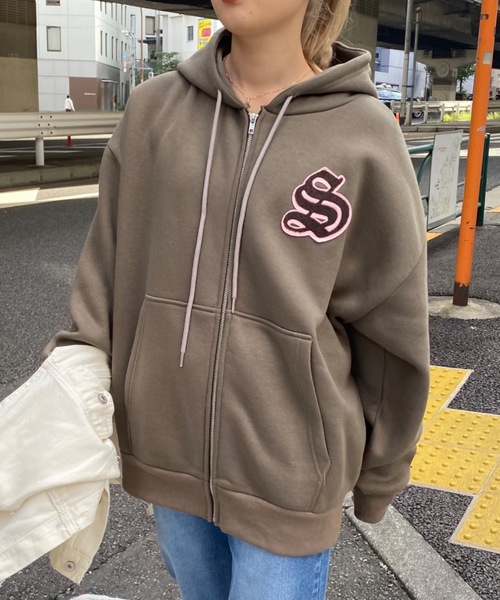 SHAGGIE(シャギー)の「裏起毛サガラ刺繍フロントZIPパーカー(パーカー・レディース・グレー/ブラック/カーキ/ブラウン・FREE)」の19枚目の写真