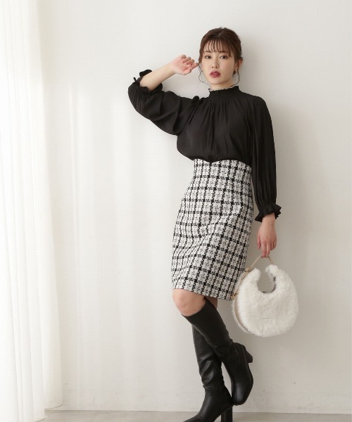 PROPORTION BODY DRESSING（プロポーションボディドレッシング）の「ハイウエストツィードミニスカート / 1212220911（スカート・レディース・ブラック/ホワイト系その他・MEDIUM/SMALL/X-SMALL）」の4枚目の写真