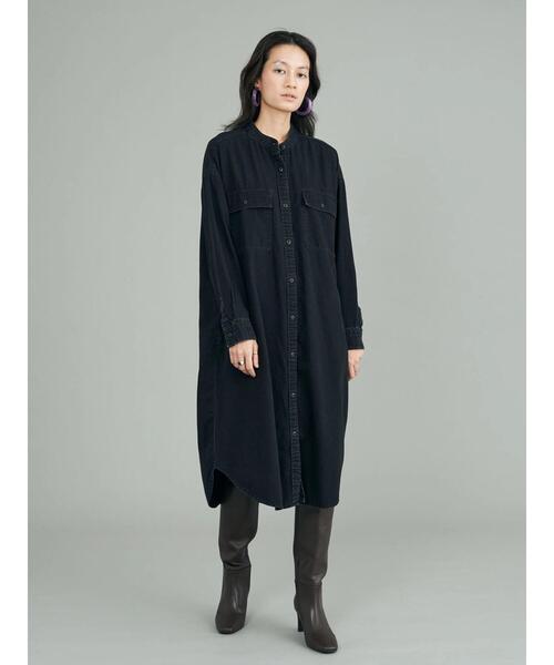AMERICAN HOLIC（アメリカンホリック）の「スタンドシャツワンピース（シャツワンピース・レディース・ワンウォッシュ/ベージュ/ブラック・M/L）」の7枚目の写真