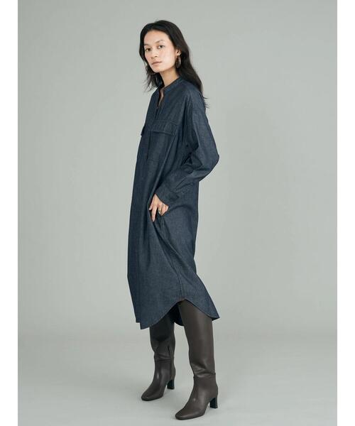 AMERICAN HOLIC（アメリカンホリック）の「スタンドシャツワンピース（シャツワンピース・レディース・ワンウォッシュ/ベージュ/ブラック・M/L）」の13枚目の写真