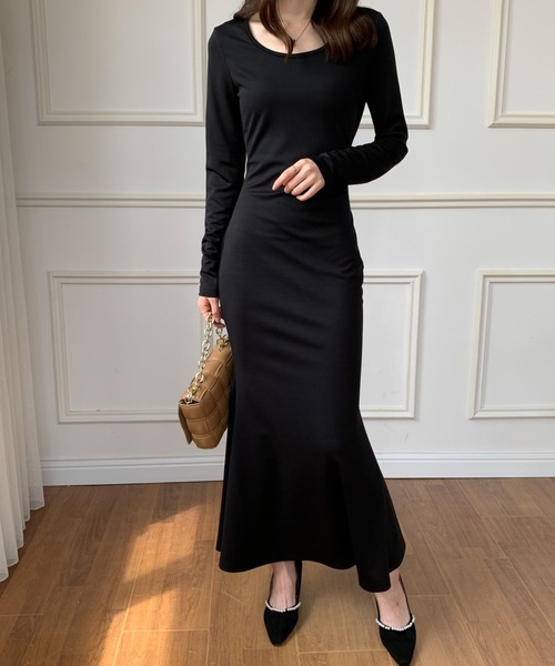 ECLIN（エクラン）の「マキシ丈マーメイドロングワンピース（ワンピース・レディース・ブラック/ブラウン/グリーン・S/M）」の4枚目の写真