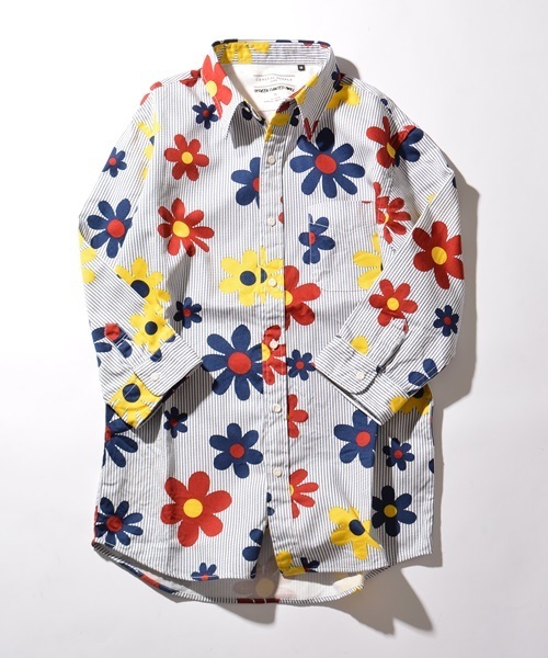 SHIPS GENERAL SUPPLY(シップスジェネラルサプライ)の「SHIPS GENERAL SUPPLY(シップス ジェネラルサプライ): フラワープリント 7スリーブシャツ■(シャツ/ブラウス・メンズ・ホワイト/オフホワイト/ナチュラル/ネイビー/ストーン/ブルー系その他/ホワイト×ブルー/ダークブルー/ブルー・X-LARGE/MEDIUM/SMALL/LARGE)」の9枚目の写真