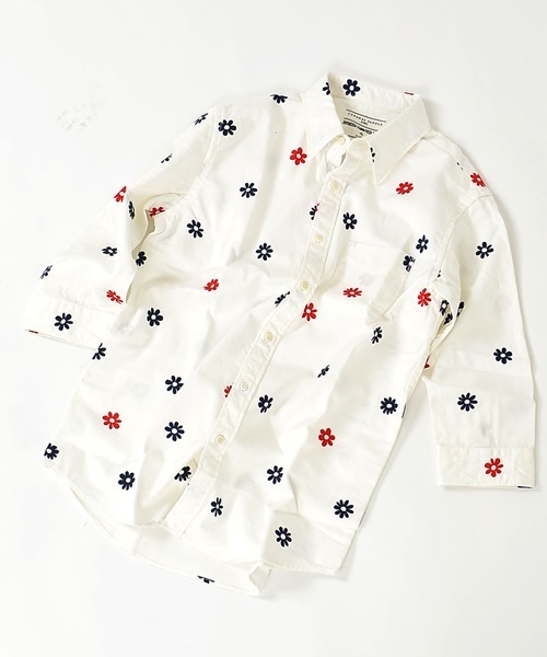 SHIPS GENERAL SUPPLY(シップスジェネラルサプライ)の「SHIPS GENERAL SUPPLY(シップス ジェネラルサプライ): フラワープリント 7スリーブシャツ■(シャツ/ブラウス・メンズ・ホワイト/オフホワイト/ナチュラル/ネイビー/ストーン/ブルー系その他/ホワイト×ブルー/ダークブルー/ブルー・X-LARGE/MEDIUM/SMALL/LARGE)」の1枚目の写真