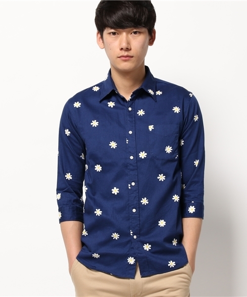 SHIPS GENERAL SUPPLY(シップスジェネラルサプライ)の「SHIPS GENERAL SUPPLY(シップス ジェネラルサプライ): フラワープリント 7スリーブシャツ■(シャツ/ブラウス・メンズ・ホワイト/オフホワイト/ナチュラル/ネイビー/ストーン/ブルー系その他/ホワイト×ブルー/ダークブルー/ブルー・X-LARGE/MEDIUM/SMALL/LARGE)」の8枚目の写真