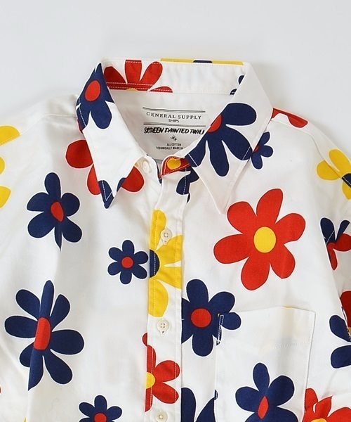 SHIPS GENERAL SUPPLY(シップスジェネラルサプライ)の「SHIPS GENERAL SUPPLY(シップス ジェネラルサプライ): フラワープリント 7スリーブシャツ■(シャツ/ブラウス・メンズ・ホワイト/オフホワイト/ナチュラル/ネイビー/ストーン/ブルー系その他/ホワイト×ブルー/ダークブルー/ブルー・X-LARGE/MEDIUM/SMALL/LARGE)」の11枚目の写真