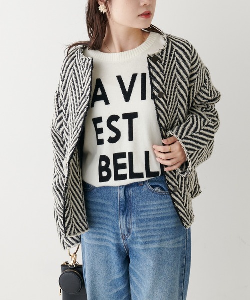 PUAL CE CIN(ピュアルセシン)の「BIGロゴインターシャニットプルオーバー(ニット/セーター・レディース・ブラック/ブラウン/ピンク/アイボリー・FREE)」の4枚目の写真