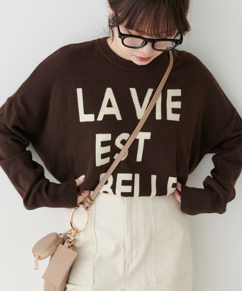 PUAL CE CIN(ピュアルセシン)の「BIGロゴインターシャニットプルオーバー(ニット/セーター・レディース・ブラック/ブラウン/ピンク/アイボリー・FREE)」の3枚目の写真