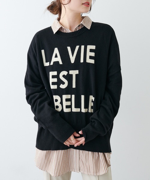 PUAL CE CIN(ピュアルセシン)の「BIGロゴインターシャニットプルオーバー(ニット/セーター・レディース・ブラック/ブラウン/ピンク/アイボリー・FREE)」の2枚目の写真