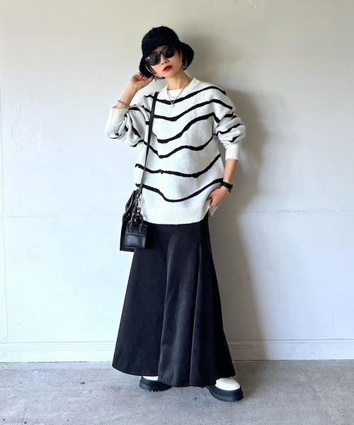 PAGEBOY（ページボーイ）の「バックオープンマーブル柄ニット（ニット/セーター・レディース・ブラック/パープル/オフホワイト・FREE）」の10枚目の写真