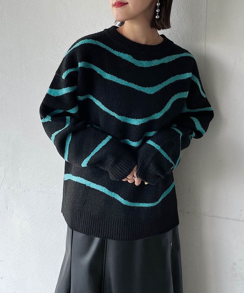 PAGEBOY（ページボーイ）の「バックオープンマーブル柄ニット（ニット/セーター・レディース・ブラック/パープル/オフホワイト・FREE）」の13枚目の写真