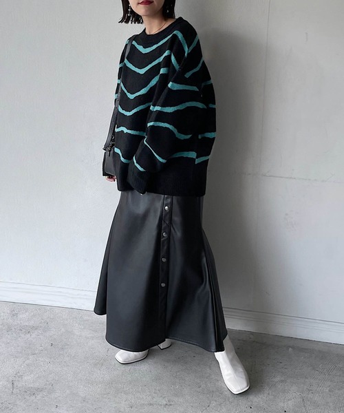 PAGEBOY（ページボーイ）の「バックオープンマーブル柄ニット（ニット/セーター・レディース・ブラック/パープル/オフホワイト・FREE）」の14枚目の写真