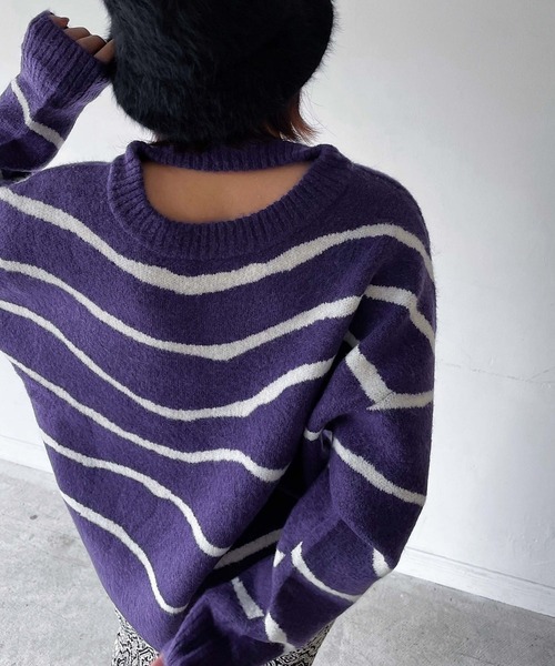 PAGEBOY（ページボーイ）の「バックオープンマーブル柄ニット（ニット/セーター・レディース・ブラック/パープル/オフホワイト・FREE）」の15枚目の写真