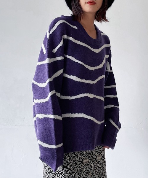 PAGEBOY（ページボーイ）の「バックオープンマーブル柄ニット（ニット/セーター・レディース・ブラック/パープル/オフホワイト・FREE）」の17枚目の写真