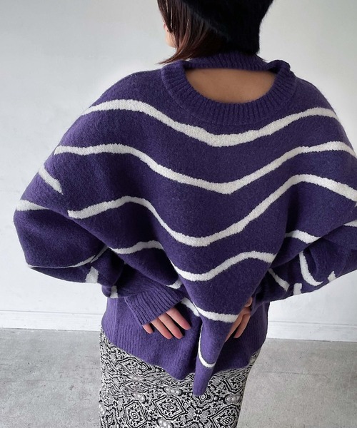 PAGEBOY（ページボーイ）の「バックオープンマーブル柄ニット（ニット/セーター・レディース・ブラック/パープル/オフホワイト・FREE）」の19枚目の写真