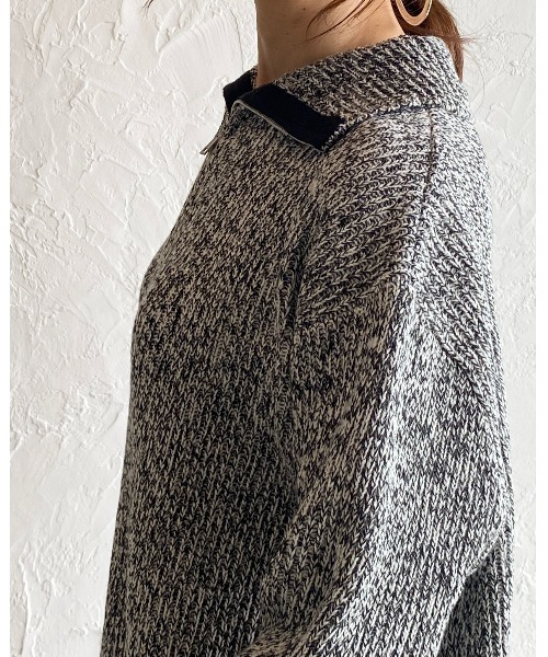 She's Closet（シーズクローゼット）の「ミックスカラーローゲージ長袖ハーフジッププルオーバーバルキーニット（ニット/セーター・レディース・ブラック/オレンジ/モカ/グリーン・FREE）」の8枚目の写真