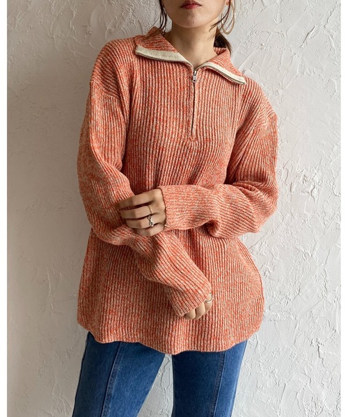 She's Closet（シーズクローゼット）の「ミックスカラーローゲージ長袖ハーフジッププルオーバーバルキーニット（ニット/セーター・レディース・ブラック/オレンジ/モカ/グリーン・FREE）」の10枚目の写真