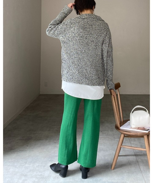 She's Closet（シーズクローゼット）の「ミックスカラーローゲージ長袖ハーフジッププルオーバーバルキーニット（ニット/セーター・レディース・ブラック/オレンジ/モカ/グリーン・FREE）」の13枚目の写真