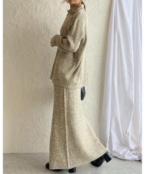 She's Closet（シーズクローゼット）の「ミックスカラーローゲージ長袖ハーフジッププルオーバーバルキーニット（ニット/セーター・レディース・ブラック/オレンジ/モカ/グリーン・FREE）」の16枚目の写真