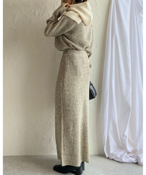She's Closet（シーズクローゼット）の「ミックスカラーローゲージ長袖ハーフジッププルオーバーバルキーニット（ニット/セーター・レディース・ブラック/オレンジ/モカ/グリーン・FREE）」の18枚目の写真