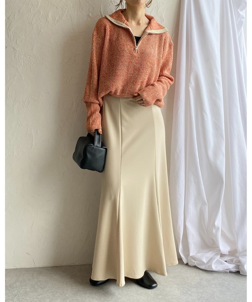 She's Closet（シーズクローゼット）の「ミックスカラーローゲージ長袖ハーフジッププルオーバーバルキーニット（ニット/セーター・レディース・ブラック/オレンジ/モカ/グリーン・FREE）」の19枚目の写真