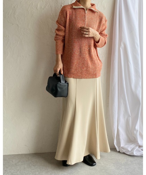 She's Closet（シーズクローゼット）の「ミックスカラーローゲージ長袖ハーフジッププルオーバーバルキーニット（ニット/セーター・レディース・ブラック/オレンジ/モカ/グリーン・FREE）」の21枚目の写真