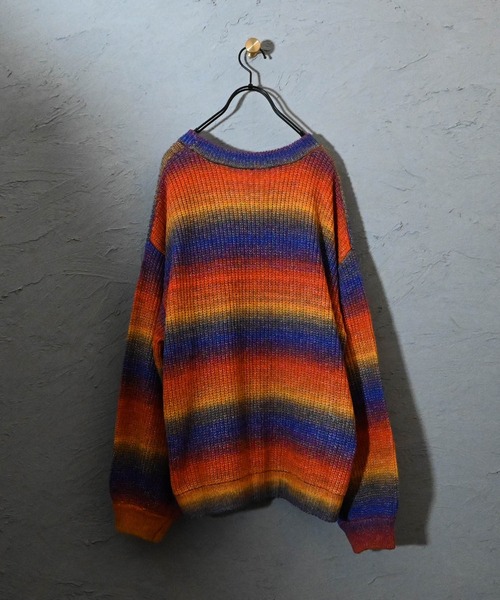 Ritzy（リッツィー）の「グラデーションボーダーボリューム袖カーディガン レディース メンズ（カーディガン/ボレロ・メンズ・グリーン/レインボー/ベージュ/ブラック・LARGE/X-LARGE/MEDIUM）」の5枚目の写真