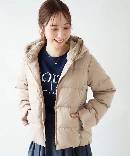 le.coeur blanc（ルクールブラン）の「ファーフードショートダウン（ダウンジャケット/コート・レディース・ベージュ/モカ/ブラック/ピンクベージュ・40/38/36）」の4枚目の写真