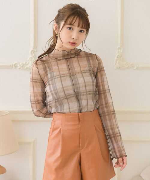 ems excite(エムズエキサイト)の「チェックシアー長袖CT(Tシャツ/カットソー・レディース・グリーン系その他/ブラウン系その他/ブラック系その他・FREE)」の9枚目の写真