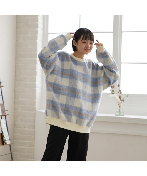 t a r o s u(タロス)の「pale check tops/ペールチェックトップス(カーディガン/ボレロ・レディース・グレー/ブルー・FREE)」の2枚目の写真
