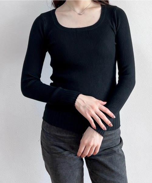 yuue' ( wear )(ユーイ)の「シンプルニットトップス(ニット/セーター・レディース・ブラック/オレンジ/ホワイト・FREE)」の3枚目の写真