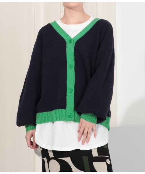 Settimissimo（セッティミッシモ）の「アルパカタッチ配色ニットカーディガン（カーディガン/ボレロ・レディース・オレンジ/ネイビー・FREE）」の2枚目の写真