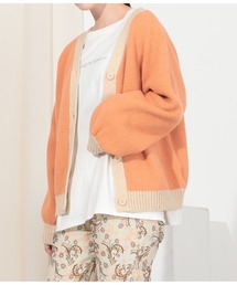 アルパカタッチ配色ニットカーディガン