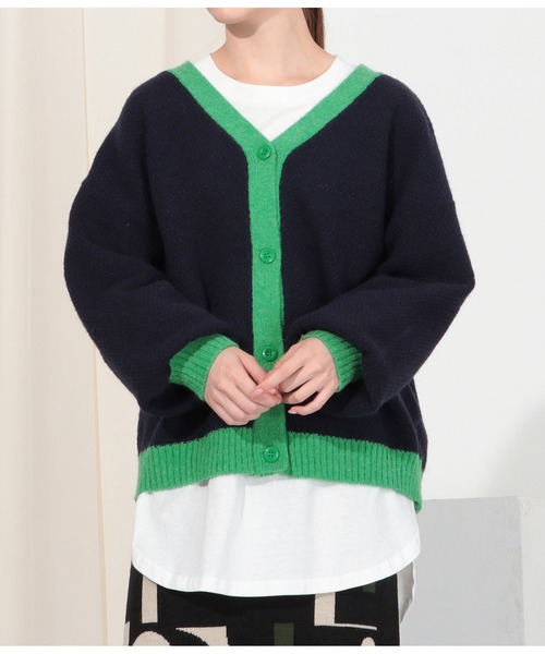 Settimissimo（セッティミッシモ）の「アルパカタッチ配色ニットカーディガン（カーディガン/ボレロ・レディース・オレンジ/ネイビー・FREE）」の3枚目の写真