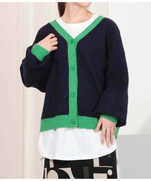 Settimissimo（セッティミッシモ）の「アルパカタッチ配色ニットカーディガン（カーディガン/ボレロ・レディース・オレンジ/ネイビー・FREE）」の4枚目の写真