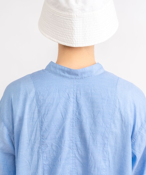 yuni キャッチワッシャー 2WAYギャザー ぺプラム ブラウス サックス NEW】キャッワッシャー2WAYギャザーカラーショートブラウス