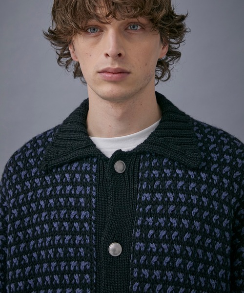 PUBLIC TOKYO（パブリックトウキョウ）の「バーズアイビッグニットブルゾン（ブルゾン・メンズ・グレー/ネイビー・FREE）」の8枚目の写真