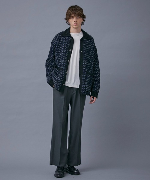 PUBLIC TOKYO（パブリックトウキョウ）の「バーズアイビッグニットブルゾン（ブルゾン・メンズ・グレー/ネイビー・FREE）」の4枚目の写真