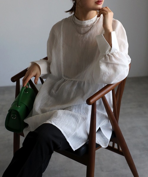 Bonjour Sagan（ボンジュールサガン）の「ヨークシアーチュニック（チュニック・レディース・ライトグリーン/オフホワイト/ブラック・FREE）」の2枚目の写真