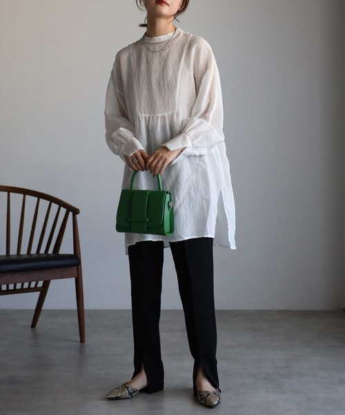 Bonjour Sagan（ボンジュールサガン）の「ヨークシアーチュニック（チュニック・レディース・ライトグリーン/オフホワイト/ブラック・FREE）」の4枚目の写真