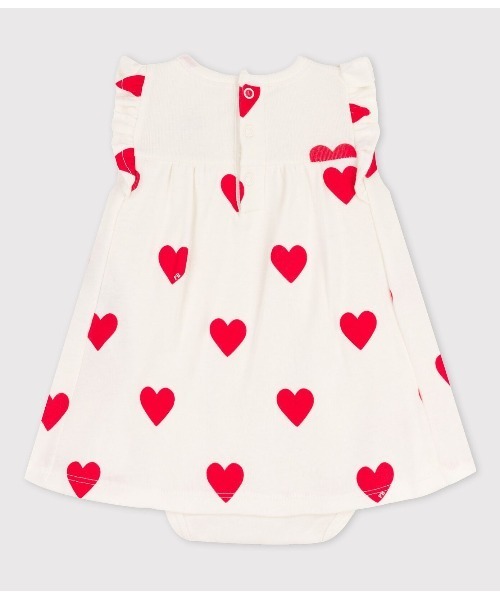 PETIT BATEAU(プチバトー)の「ハートプリント半袖ドレスボディ(ロンパース・キッズ・ホワイト×レッド・6MONTH/12MONTH)」の2枚目の写真